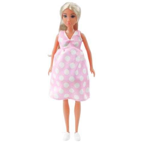 LEAN Toys Lalka Anlily W Ciąży Jasno Różowa W Kropki Sukienka Długie Włosy LEAN Toys Lalka Anlily W Ciąży Jasno Różowa W Kropki Sukienka Długie Włosy