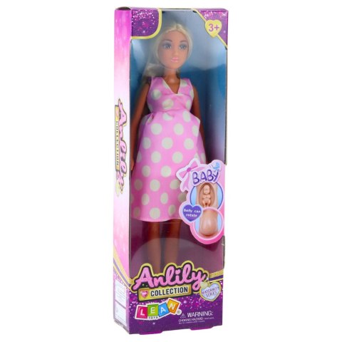 LEAN Toys Lalka Anlily W Ciąży Jasno Różowa W Kropki Sukienka Długie Włosy LEAN Toys Lalka Anlily W Ciąży Jasno Różowa W Kropki Sukienka Długie Włosy