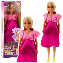 LEAN Toys Lalka Anlily W Ciąży Różowa Sukienka Satynowa Długie Włosy