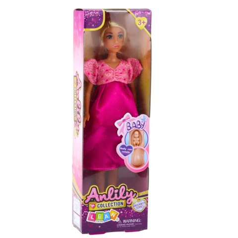 LEAN Toys Lalka Anlily W Ciąży Różowa Sukienka Satynowa Długie Włosy LEAN Toys Lalka Anlily W Ciąży Różowa Sukienka Satynowa Długie Włosy