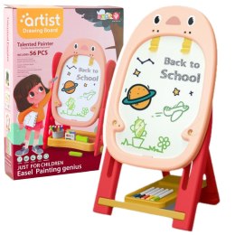 LEAN Toys Tablica Magnetyczna Dwustronna Pingwin Zestaw Gier Akcesoria 56el Różowa