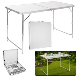 LEAN Stół Turystyczny Kempingowy Składany Regulowany Aluminiowy Biały 120x60cm