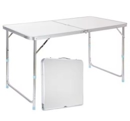 LEAN Stół Turystyczny Kempingowy Składany Regulowany Aluminiowy Biały 120x60cm