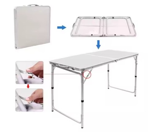 LEAN Stół Turystyczny Kempingowy Składany Regulowany Aluminiowy Biały 120x60cm LEAN Stół Turystyczny Kempingowy Składany Regulowany Aluminiowy Biały 120x60cm