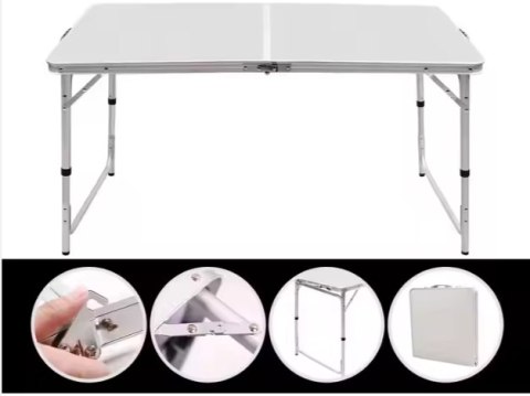 LEAN Stół Turystyczny Kempingowy Składany Regulowany Aluminiowy Biały 120x60cm LEAN Stół Turystyczny Kempingowy Składany Regulowany Aluminiowy Biały 120x60cm