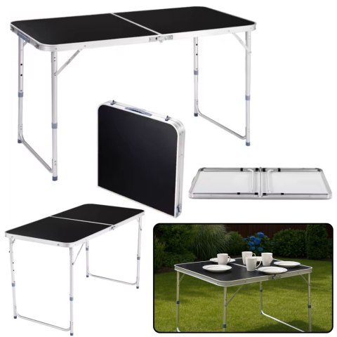LEAN Stół Turystyczny Kempingowy Składany Regulowany Aluminiowy Czarny 120x60cm LEAN Stół Turystyczny Kempingowy Składany Regulowany Aluminiowy Czarny 120x60cm