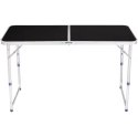 LEAN Stół Turystyczny Kempingowy Składany Regulowany Aluminiowy Czarny 120x60cm
