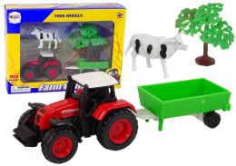 LEAN Toys Zestaw Farma Traktor Przyczepa Krowa 1:64