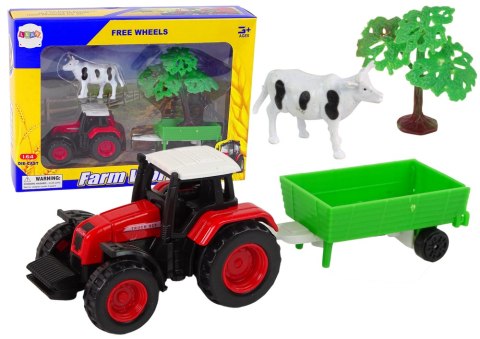 LEAN Toys Zestaw Farma Traktor Przyczepa Krowa 1:64