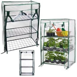 LEAN Mini Szklarnia Balkonowa Ogrodowa 3 Półki Metalowe Folia PVC 46 x 24 x 80cm