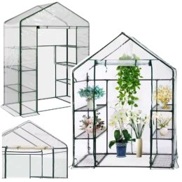LEAN Mini Szklarnia Balkonowa Ogrodowa 4 Półki Metalowe Folia PVC 195 x 143 x 73cm