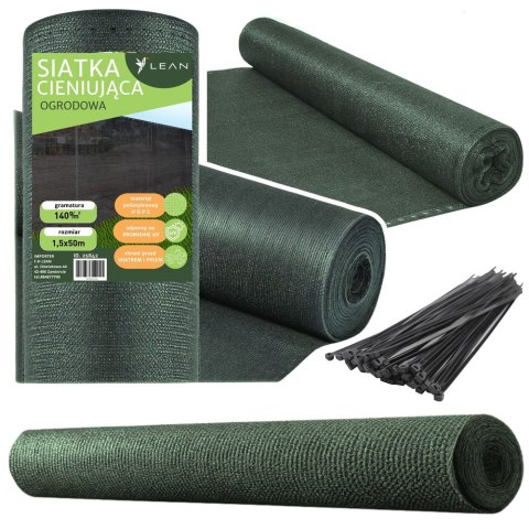 LEAN Siatka Cieniująca Na Ogrodzenie Płot Maskująca Zielona 1.5M 50M 140g/m² LEAN Siatka Cieniująca Na Ogrodzenie Płot Maskująca Zielona 1.5M 50M 140g/m²