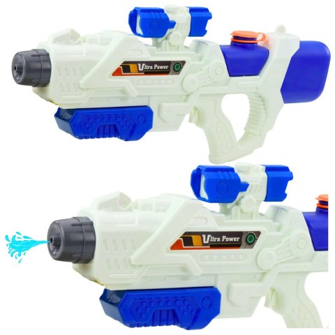 LEAN Toys Karabin Pistolet Na Wodę Pompowany Mechanicznie Bialo-Niebieski 600ml LEAN Toys Karabin Pistolet Na Wodę Pompowany Mechanicznie Bialo-Niebieski 600ml