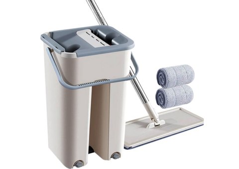 LEAN Mop Płaski Wyciskany Z Wiadrem Dwukomorowym 2 Wkłady Z Mikrofibry LEAN Mop Płaski Wyciskany Z Wiadrem Dwukomorowym 2 Wkłady Z Mikrofibry