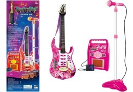 LEAN Toys Gitara z Mikrofonem Strunami Wzmacniaczem Różowa