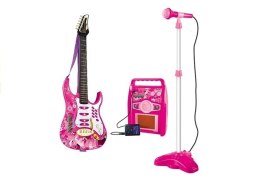LEAN Toys Gitara z Mikrofonem Strunami Wzmacniaczem Różowa