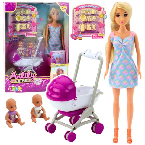 LEAN Toys Lalka Anlily Mama Z Dwójką Dzieci Wózek Akcesoria Dziecięce LEAN Toys Lalka Anlily Mama Z Dwójką Dzieci Wózek Akcesoria Dziecięce