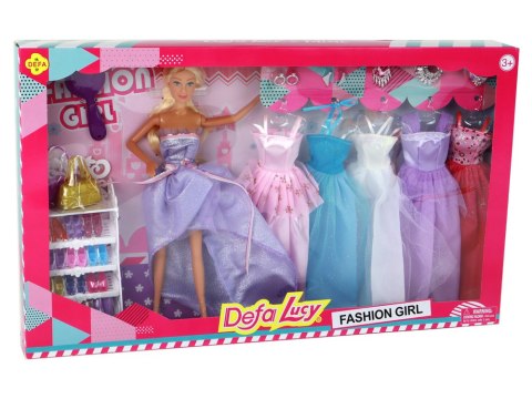 LEAN Toys Lalka Dla Dzieci Długie Blond Włosy Szafa Buty Sukienki Akcesoria Fioletowa LEAN Toys Lalka Dla Dzieci Długie Blond Włosy Szafa Buty Sukienki Akcesoria Fioletowa