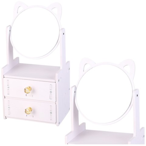 LEAN Toys Mini Toaletka Lusterko Do Makijażu Dwie Szuflady Uszy Drewniana Biała LEAN Toys Mini Toaletka Lusterko Do Makijażu Dwie Szuflady Uszy Drewniana Biała