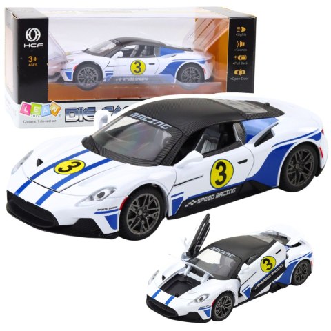 LEAN Toys Samochód Metalowy Sportowy Światła Dźwięki Napęd Biały 1:22