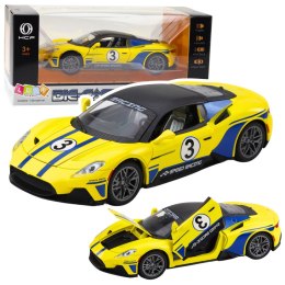 LEAN Toys Samochód Metalowy Sportowy Światła Dźwięki Napęd Żółty 1:22