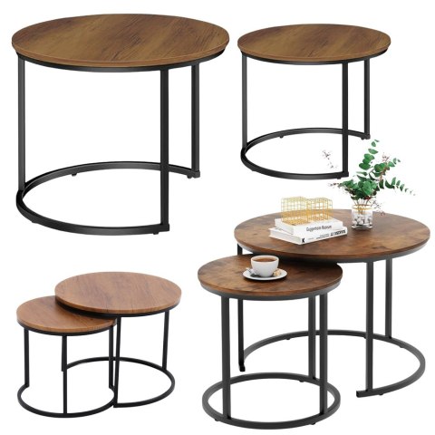 LEAN Zestaw Okrągłe Stoliki Kawowe 2w1 Vintage Naturalne Drewno 70x50cm 45x44cm LEAN Zestaw Okrągłe Stoliki Kawowe 2w1 Vintage Naturalne Drewno 70x50cm 45x44cm