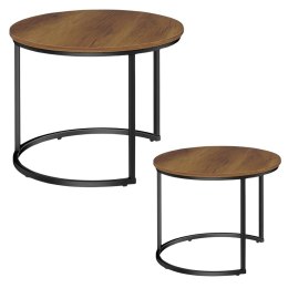 LEAN Zestaw Okrągłe Stoliki Kawowe 2w1 Vintage Naturalne Drewno 70x50cm 45x44cm