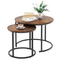 LEAN Zestaw Okrągłe Stoliki Kawowe 2w1 Vintage Naturalne Drewno 70x50cm 45x44cm