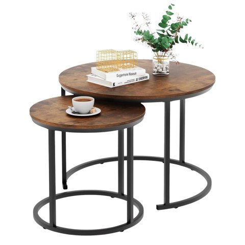 LEAN Zestaw Okrągłe Stoliki Kawowe 2w1 Vintage Naturalne Drewno 70x50cm 45x44cm LEAN Zestaw Okrągłe Stoliki Kawowe 2w1 Vintage Naturalne Drewno 70x50cm 45x44cm