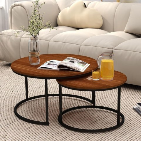 LEAN Zestaw Okrągłe Stoliki Kawowe 2w1 Vintage Naturalne Drewno 70x50cm 45x44cm LEAN Zestaw Okrągłe Stoliki Kawowe 2w1 Vintage Naturalne Drewno 70x50cm 45x44cm