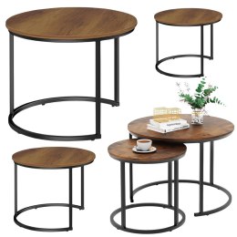 LEAN Zestaw Okrągłe Stoliki Kawowe 3w1 Vintage Naturalne Drewno 51cm 40cm 30cm