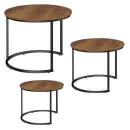 LEAN Zestaw Okrągłe Stoliki Kawowe 3w1 Vintage Naturalne Drewno 51cm 40cm 30cm