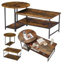LEAN Zestaw Stolików Kawowych 2w1 Vintage Drewno Rustykalne 123x60x51cm