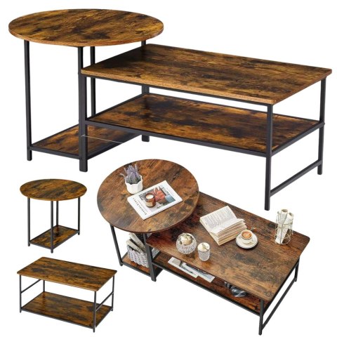 LEAN Zestaw Stolików Kawowych 2w1 Vintage Drewno Rustykalne 123x60x51cm LEAN Zestaw Stolików Kawowych 2w1 Vintage Drewno Rustykalne 123x60x51cm