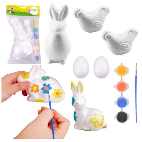 LEAN TOYS Zestaw Do Malowania Styropianowych Ozdób Zające 2 Jajka 2 Kury Farby LEAN TOYS Zestaw Do Malowania Styropianowych Ozdób Zające 2 Jajka 2 Kury Farby