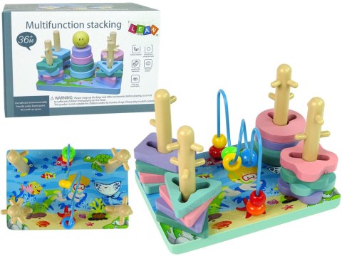 LEAN Toys Drewniane Klocki Sorter Morski Świat Koraliki Edukacyjne