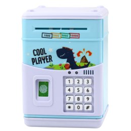 LEAN Toys Elektroniczny Sejf Bankomat Skarbonka Na PIN Dla Dzieci Dinozaur Niebieski