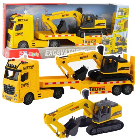 LEAN Toys Zestaw Ciężarówka Laweta Koparka Gąsienicowa Światła Dźwięki Żółta LEAN Toys Zestaw Ciężarówka Laweta Koparka Gąsienicowa Światła Dźwięki Żółta