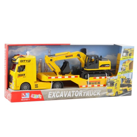 LEAN Toys Zestaw Ciężarówka Laweta Koparka Gąsienicowa Światła Dźwięki Żółta LEAN Toys Zestaw Ciężarówka Laweta Koparka Gąsienicowa Światła Dźwięki Żółta