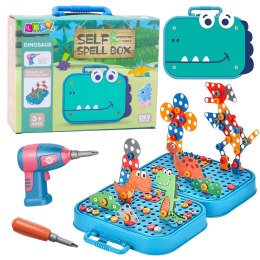 LEAN Toys Zestaw Do Skręcania DIY Walizka Układanka Dinozaury Klocki Wkrętarka 228el.