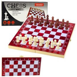 LEAN Toys Zestaw Drewniana Gra 3W1 Szachy Tryktrak Warcaby Składana Plansza 30x30cm
